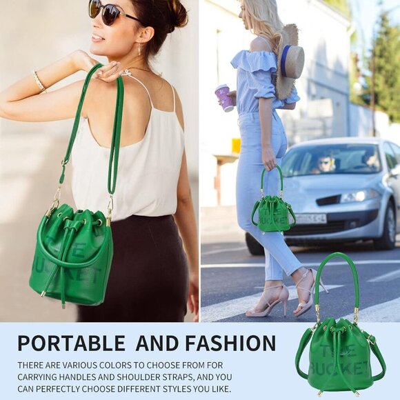 Mini Leather Bucket Bags for Women Drawstring Crossbody Handbags Hobo Bag - Picture 2 of 7